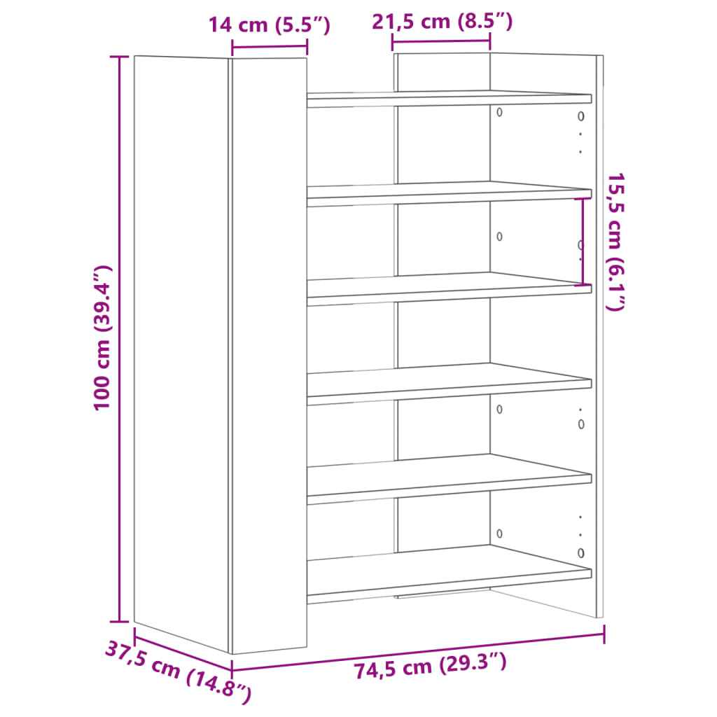 vidaXL Szafka na buty, brązowy dąb, 74,5x37,5x100 cm