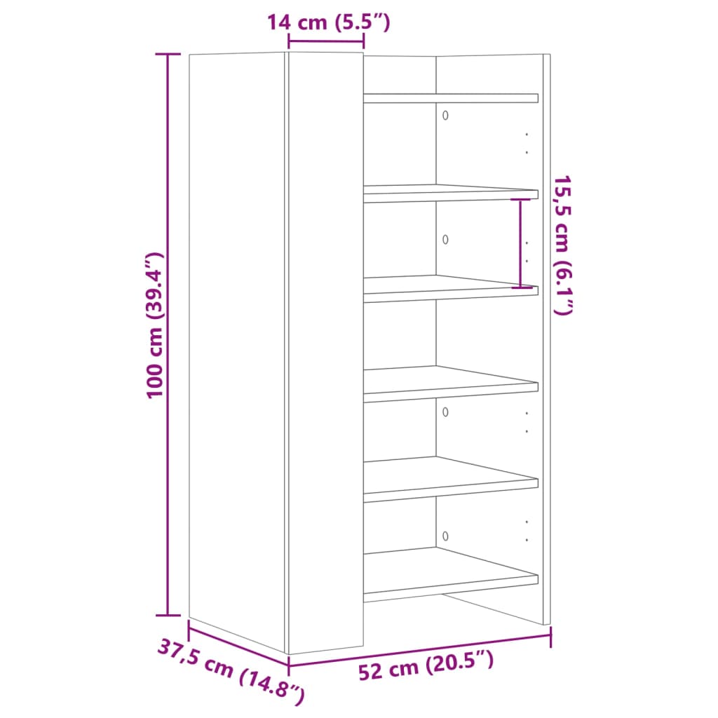 vidaXL Szafka na buty, czarna, 52x37,5x100 cm, materiał drewnopochodny