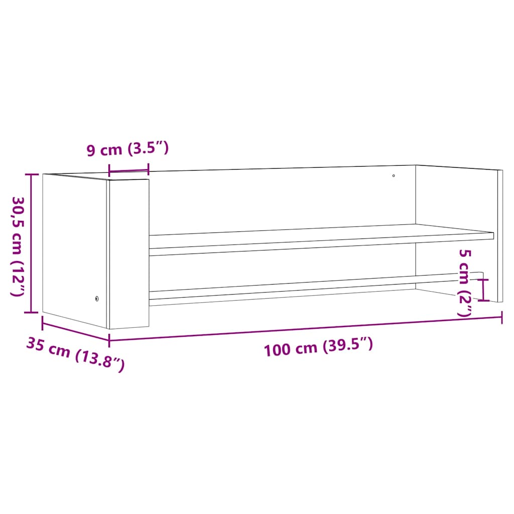 vidaXL Półka ścienna, czarna, 100x35x30,5 cm, materiał drewnopochodny