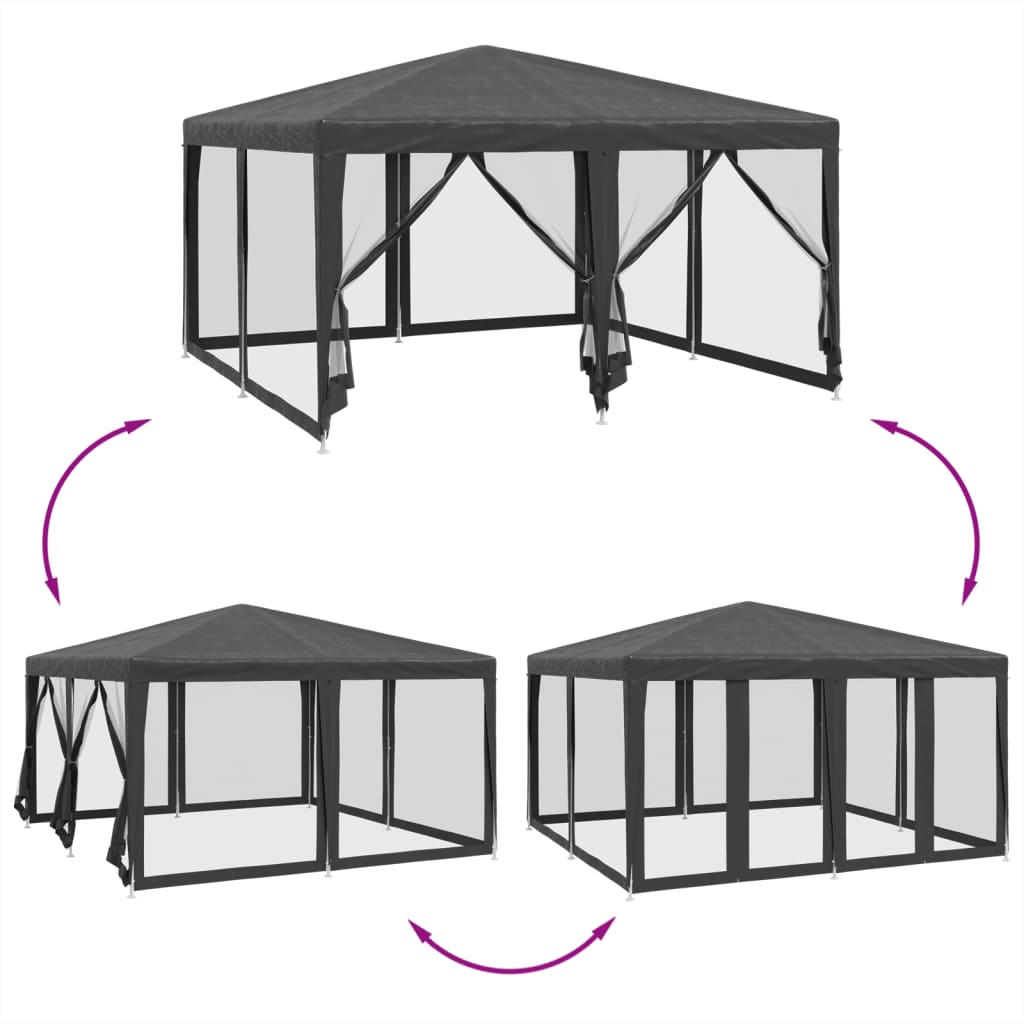 vidaXL Namiot imprezowy z 8 ścianami z siatki, antracyt, 4x4 m, HDPE