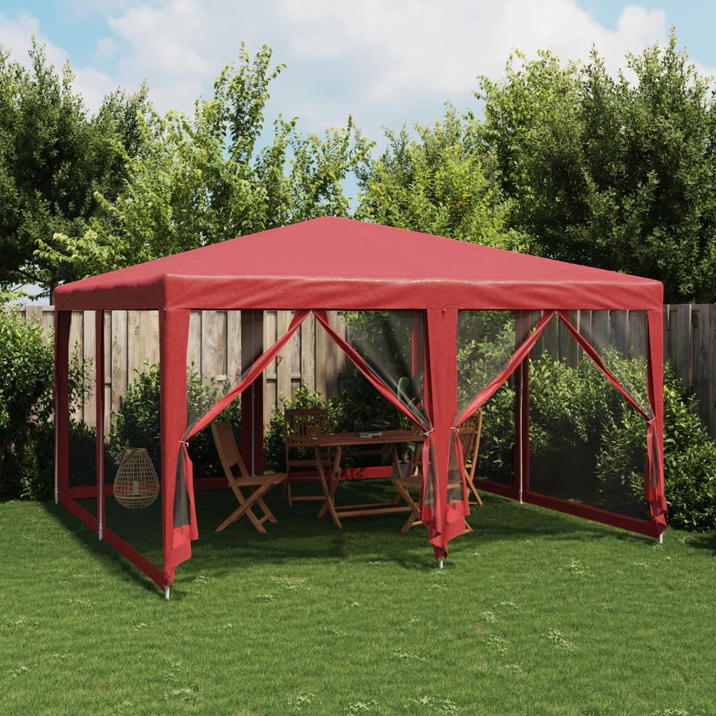 vidaXL Namiot imprezowy z 8 ścianami z siatki, czerwony, 4x4 m, HDPE