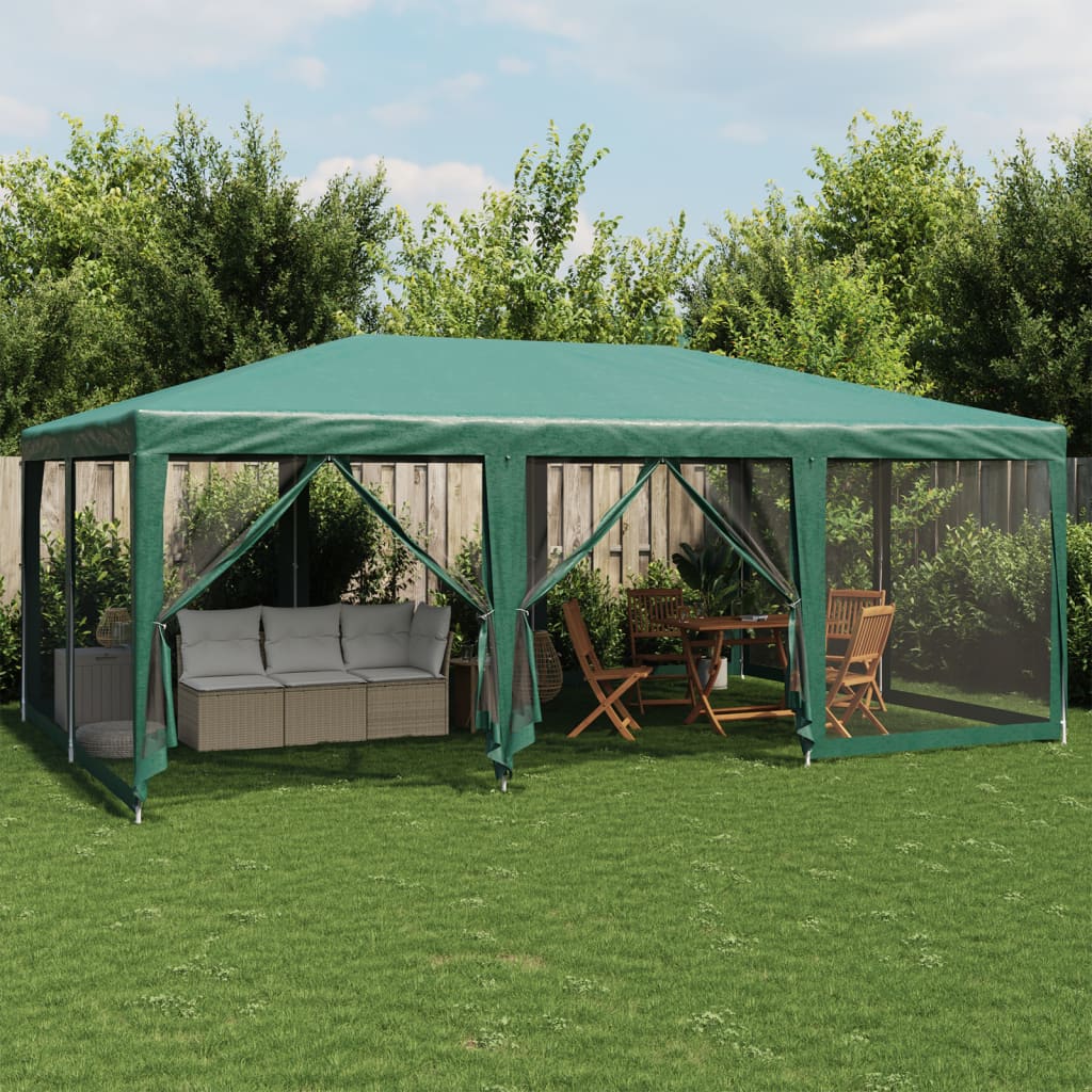 vidaXL Namiot imprezowy z 10 ścianami z siatki, zielony, 6x4 m, HDPE