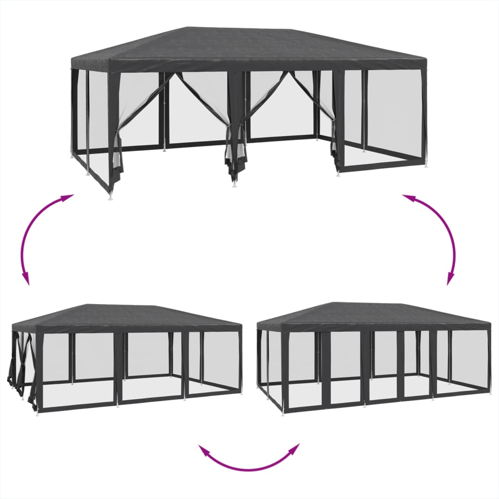vidaXL Namiot imprezowy z 10 ścianami z siatki, antracyt, 6x4 m, HDPE
