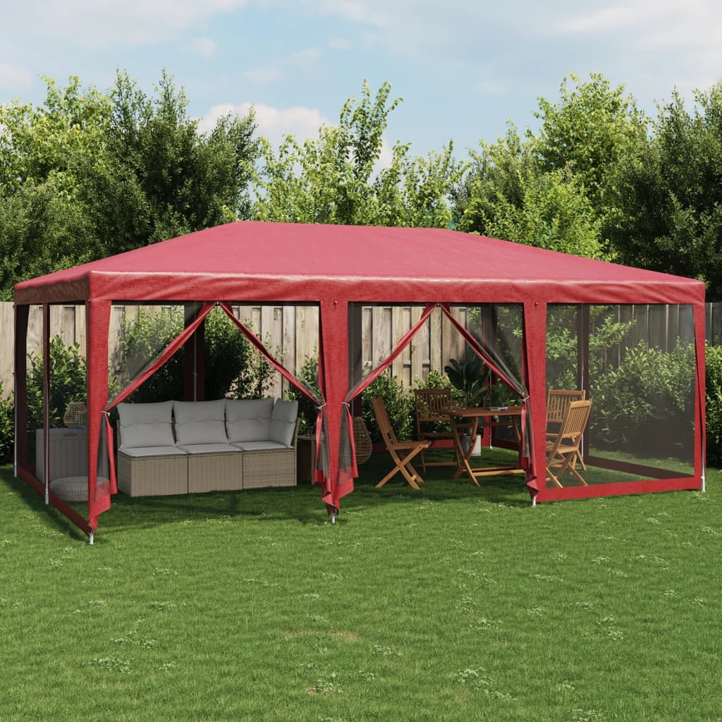 vidaXL Namiot imprezowy z 10 ścianami z siatki, czerwony, 6x4 m, HDPE