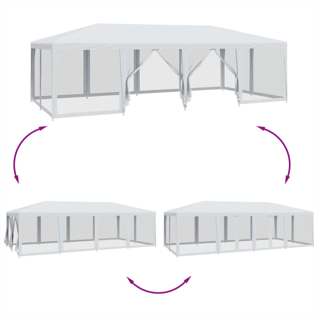 vidaXL Namiot imprezowy z 12 ścianami z siatki, biały, 8x4 m, HDPE