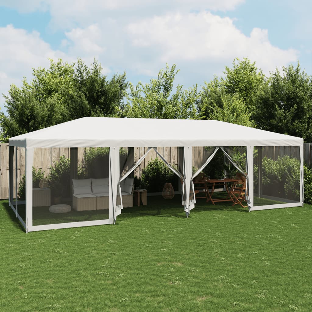vidaXL Namiot imprezowy z 12 ścianami z siatki, biały, 8x4 m, HDPE