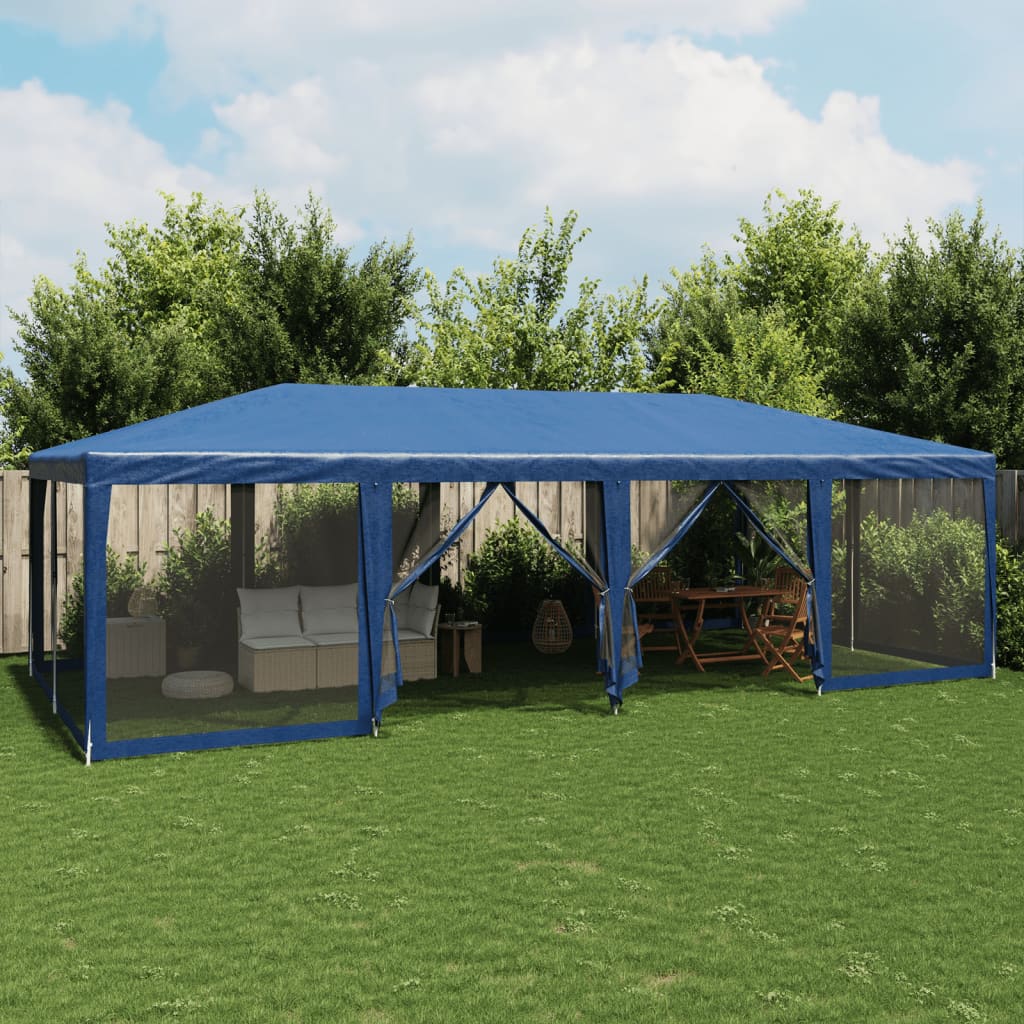 vidaXL Namiot imprezowy z 12 ścianami z siatki, niebieski, 8x4 m, HDPE