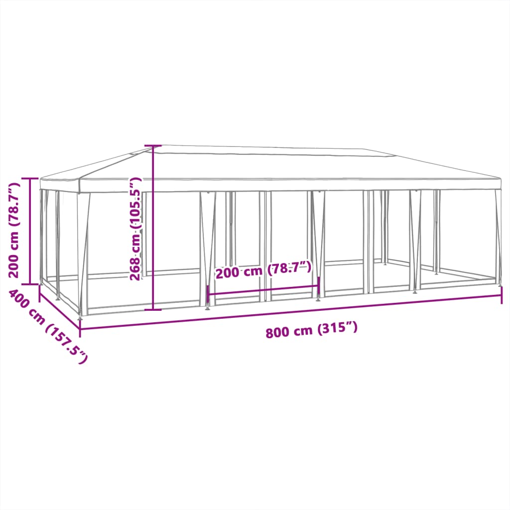 vidaXL Namiot imprezowy z 12 ścianami z siatki, zielony, 8x4 m, HDPE