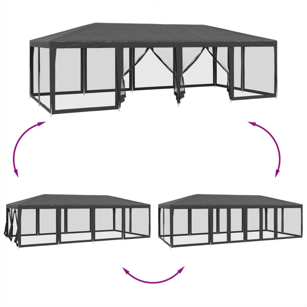 vidaXL Namiot imprezowy z 12 ścianami z siatki, antracyt, 8x4 m, HDPE