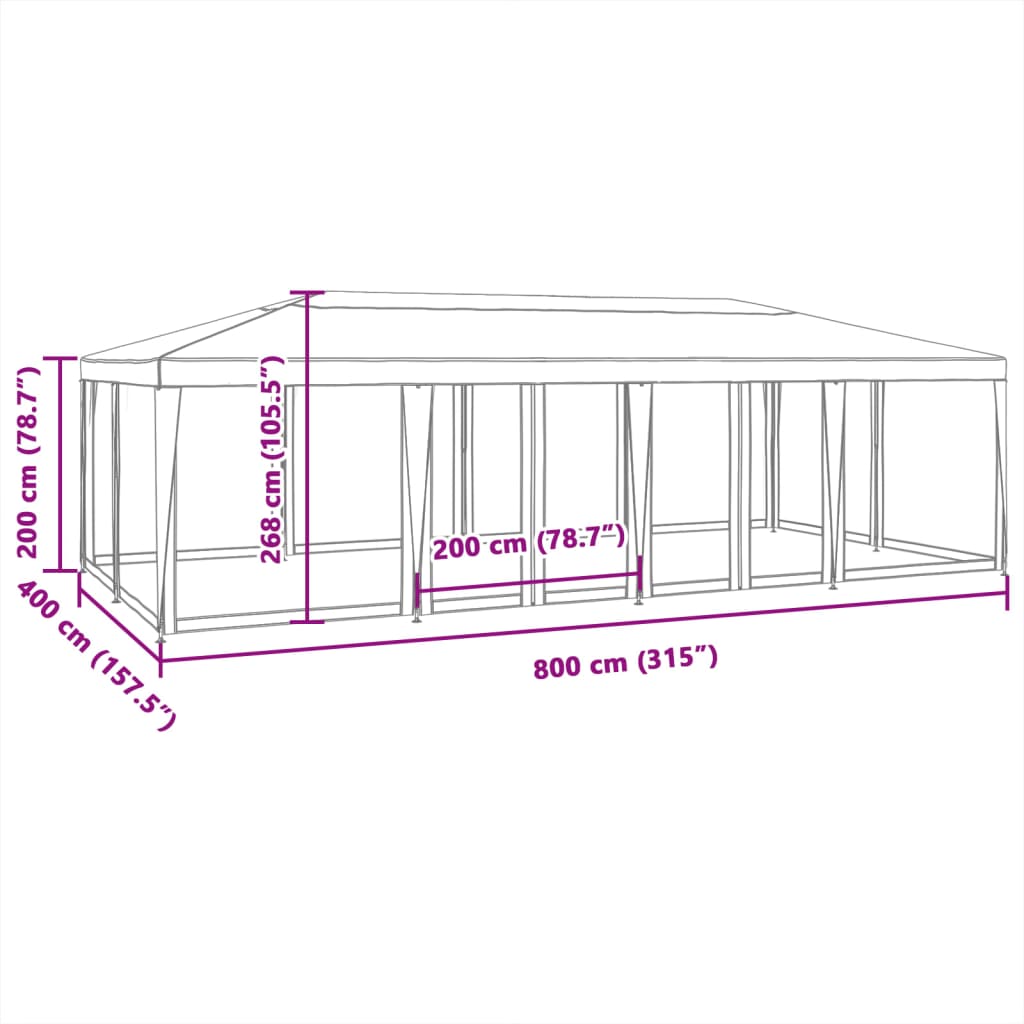 vidaXL Namiot imprezowy z 12 ścianami z siatki, antracyt, 8x4 m, HDPE