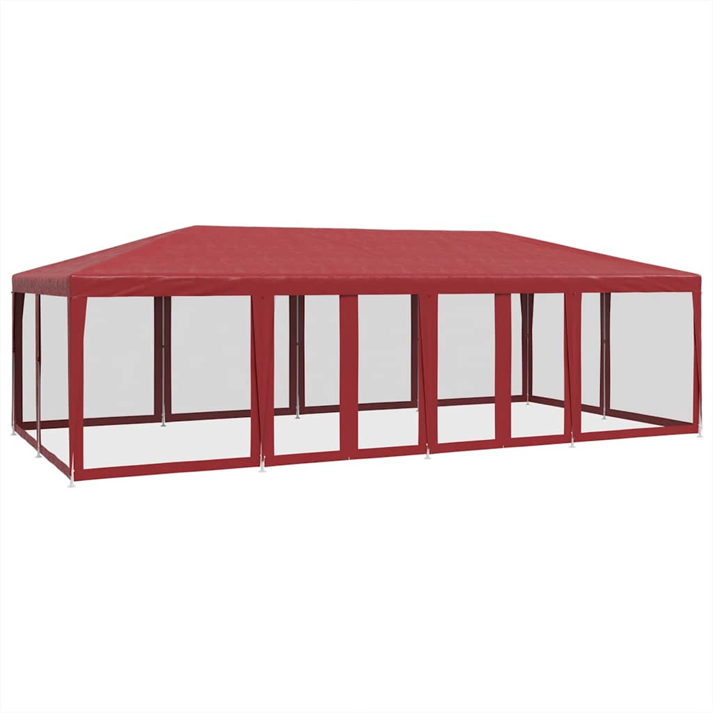 vidaXL Namiot imprezowy z 12 ścianami z siatki, czerwony, 8x4 m, HDPE