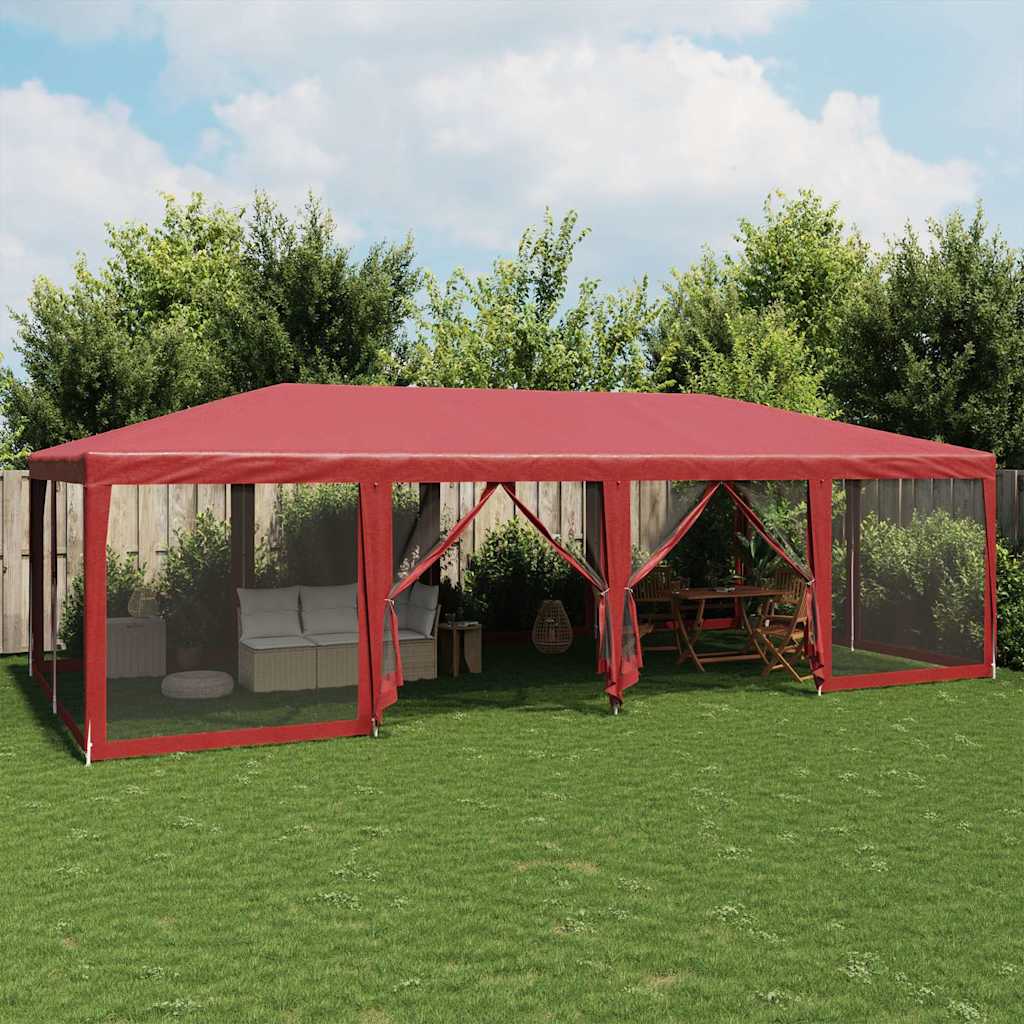 vidaXL Namiot imprezowy z 12 ścianami z siatki, czerwony, 8x4 m, HDPE