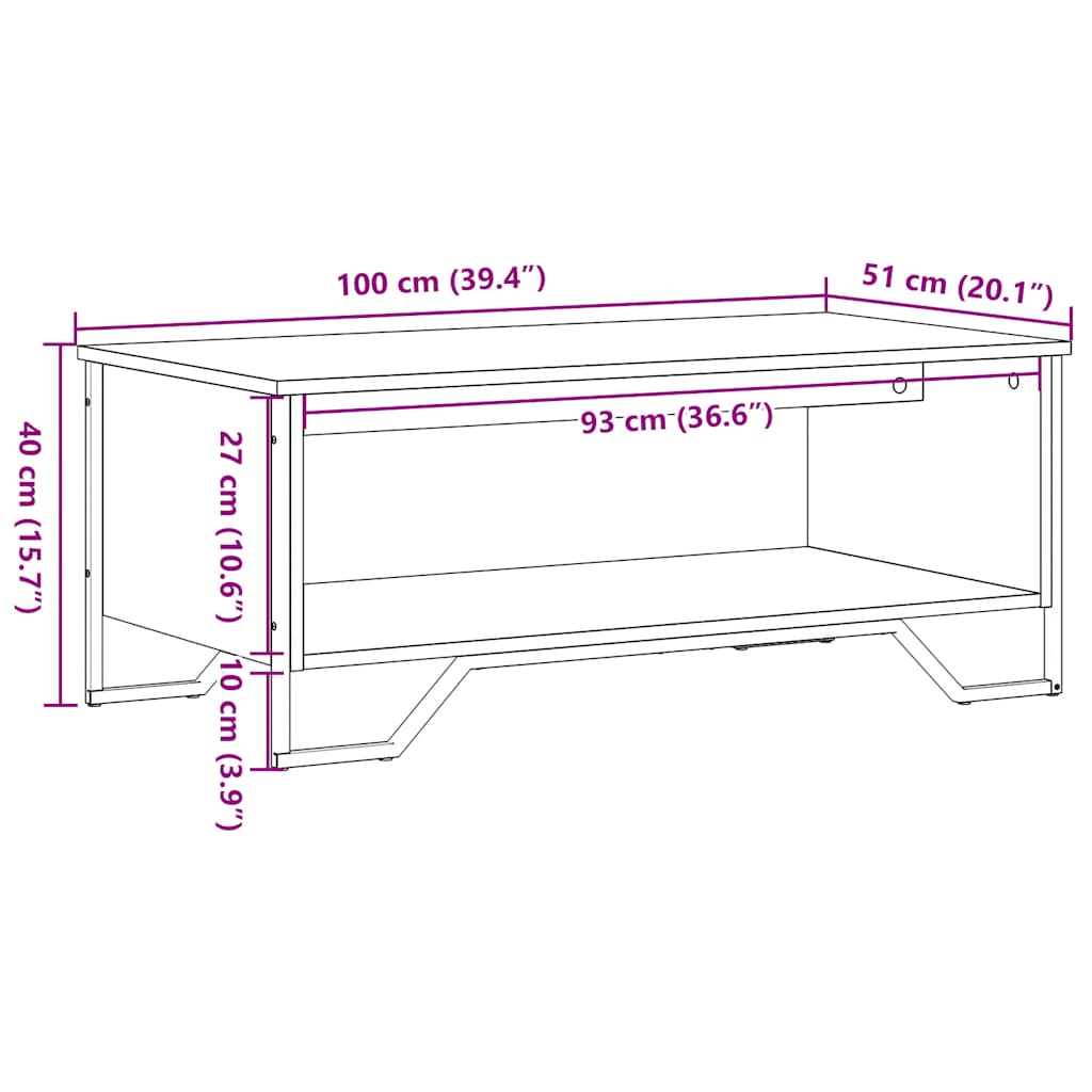vidaXL Stolik kawowy, czarny 100x51x40 cm, materiał drewnopochodny