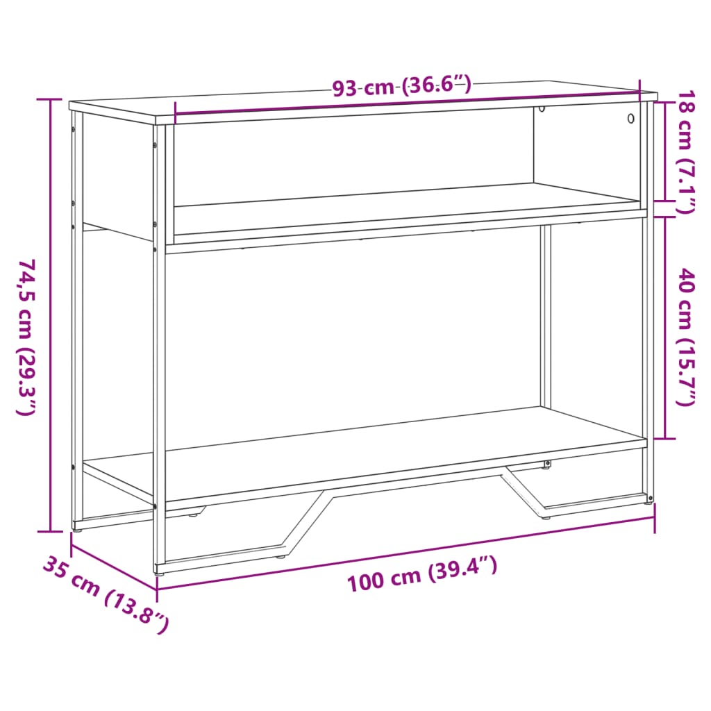 vidaXL Stolik konsolowy, przydymiony dąb, 100x35x74,5 cm