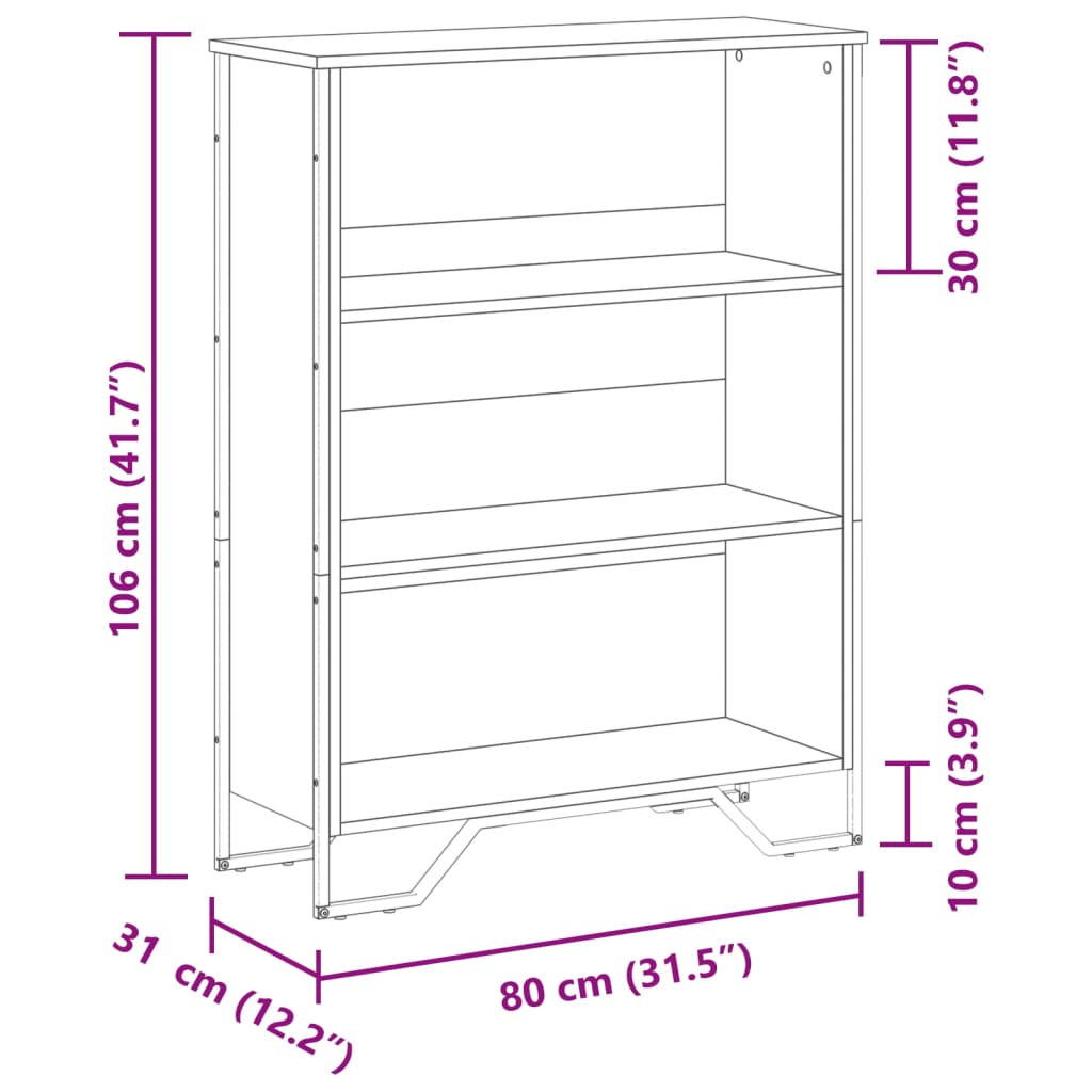 vidaXL Regał, czarny, 80x31x106 cm, materiał drewnopochodny