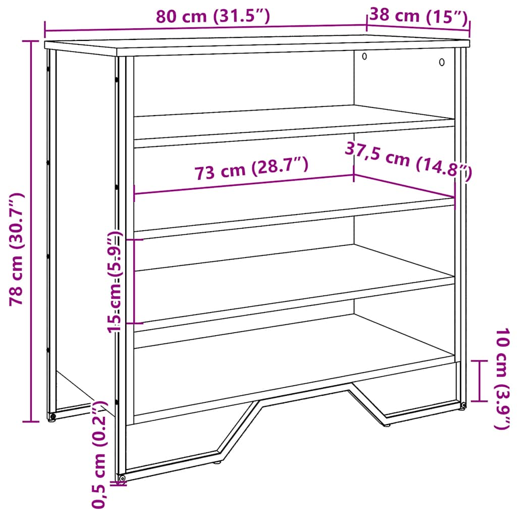 vidaXL Szafka na buty, dąb sonoma, 80x38x78cm, materiał drewnopochodny