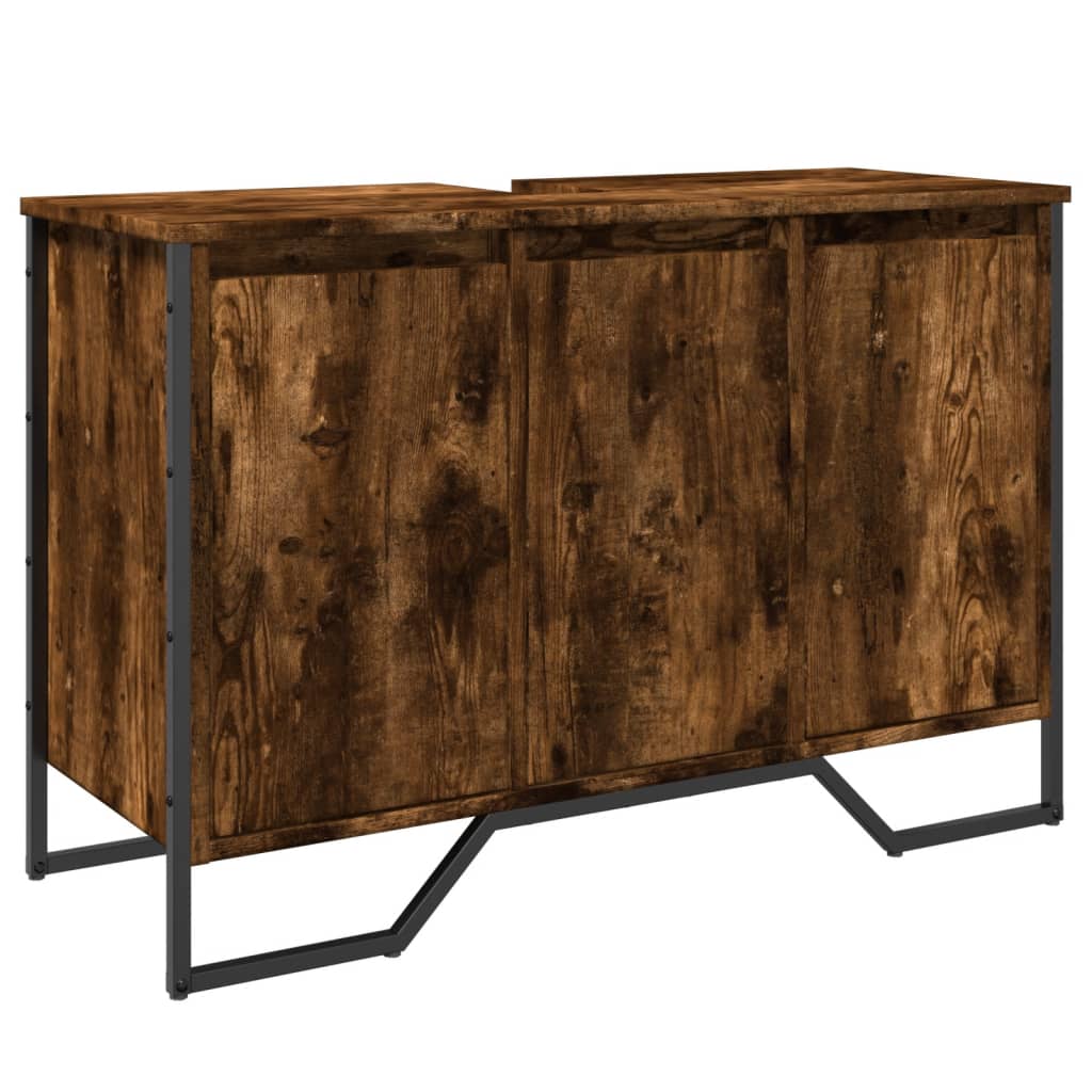 vidaXL Szafka pod umywalkę, przydymiony dąb, 91x35x60 cm