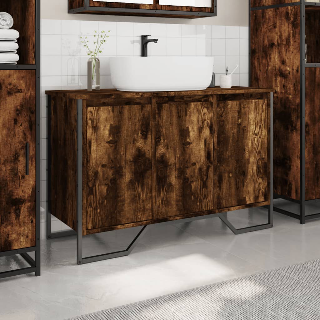 vidaXL Szafka pod umywalkę, przydymiony dąb, 91x35x60 cm