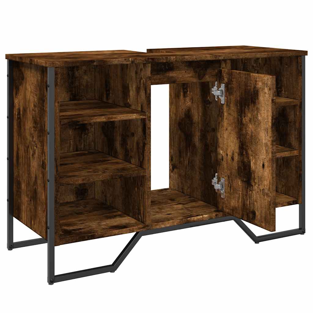 vidaXL Szafka pod umywalkę, przydymiony dąb, 91x35x60 cm