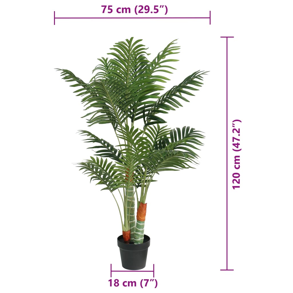 vidaXL Sztuczna palma na 3 pniach, zielona, 120 cm, PP