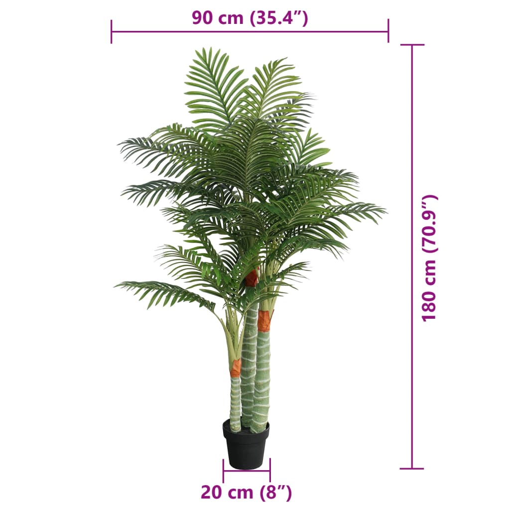 vidaXL Sztuczna palma na 3 pniach, zielona, 180 cm, PP