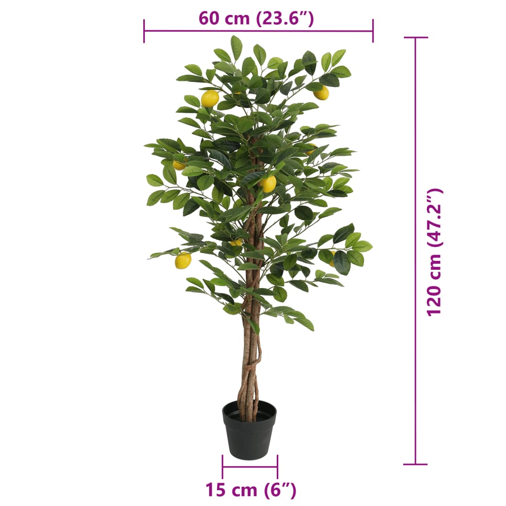 vidaXL Sztuczne drzewko cytrynowe na 3 pniach, zielona, 120 cm, PP