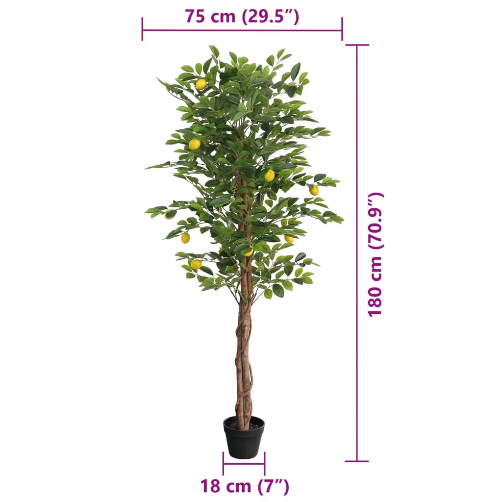 vidaXL Sztuczne drzewko cytrynowe na 3 pniach, zielone, 180 cm, PP