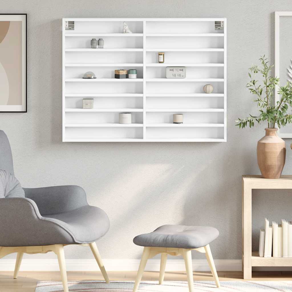 vidaXL Witryna, biała, 100x8,5x75 cm, materiał drewnopochodny