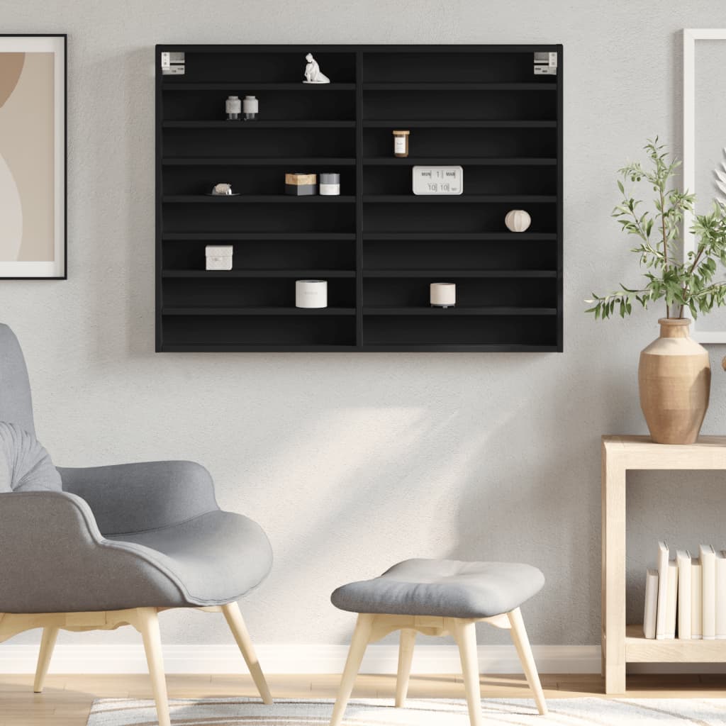 vidaXL Witryna, czarna, 100x8,5x75 cm, materiał drewnopochodny