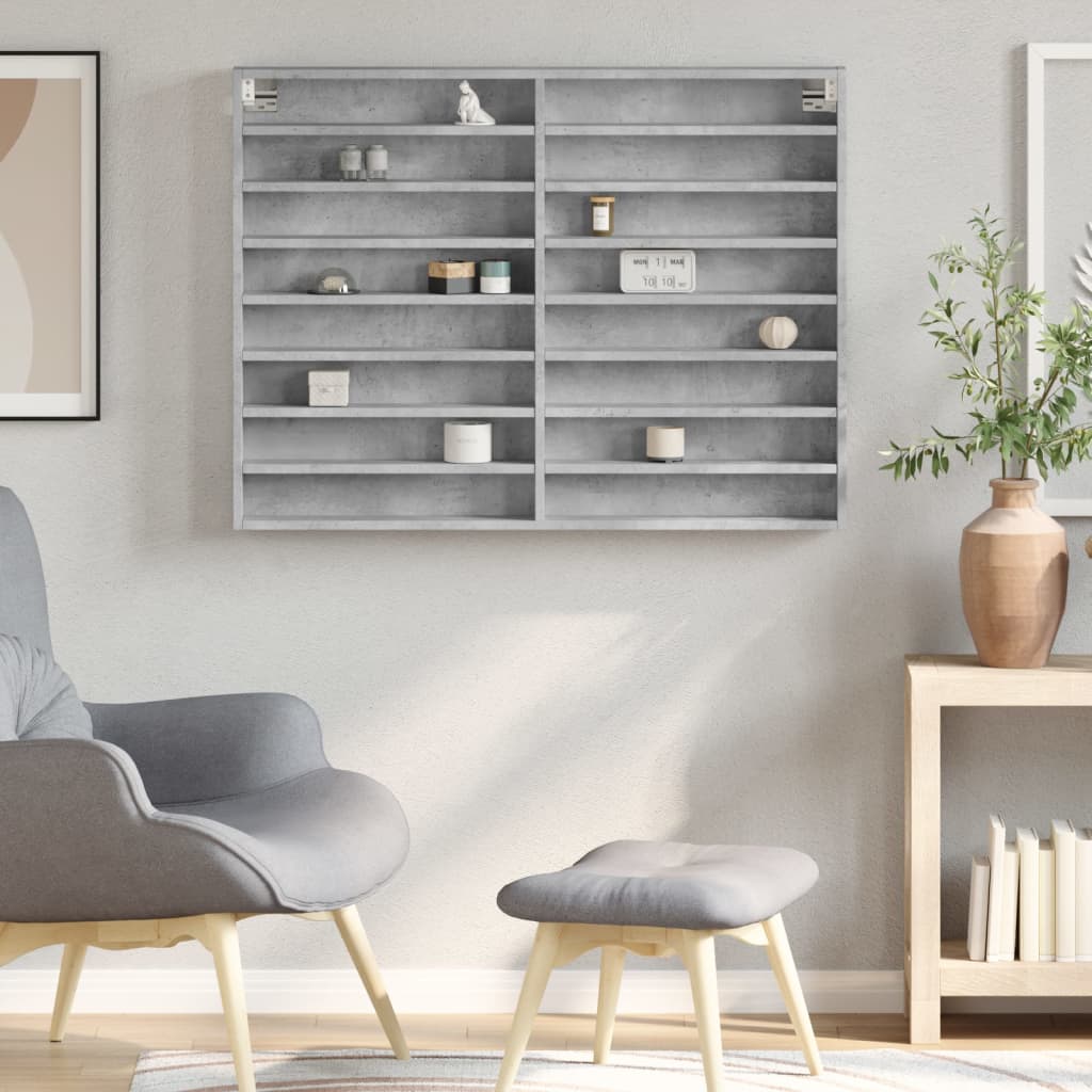 vidaXL Witryna, szarość betonu, 100x8,5x75 cm, materiał drewnopochodny
