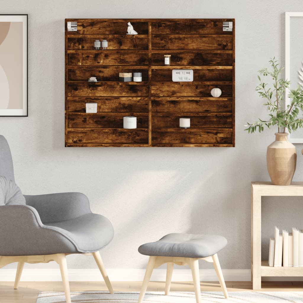 vidaXL Witryna, przydymiony dąb, 100x8,5x75cm, materiał drewnopochodny