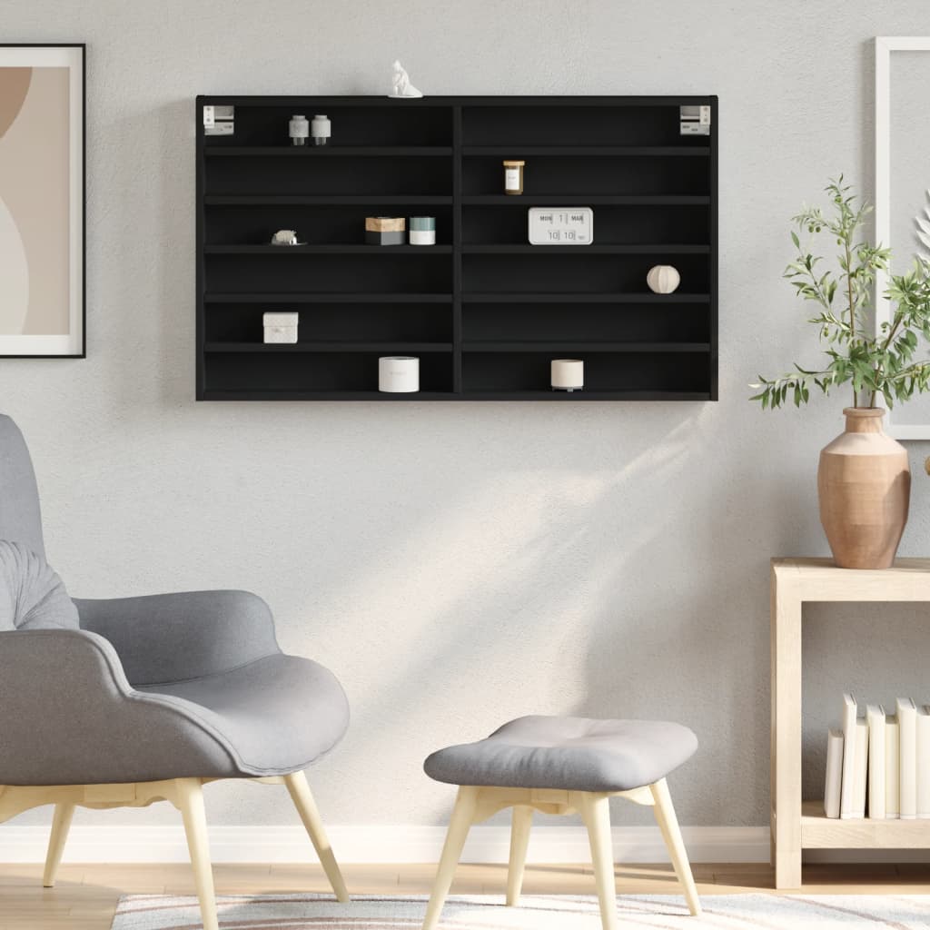 vidaXL Witryna, czarna, 100x8,5x58 cm, materiał drewnopochodny