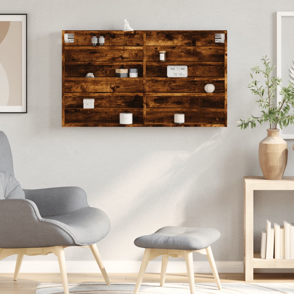 vidaXL Witryna, przydymiony dąb, 100x8,5x58cm, materiał drewnopochodny