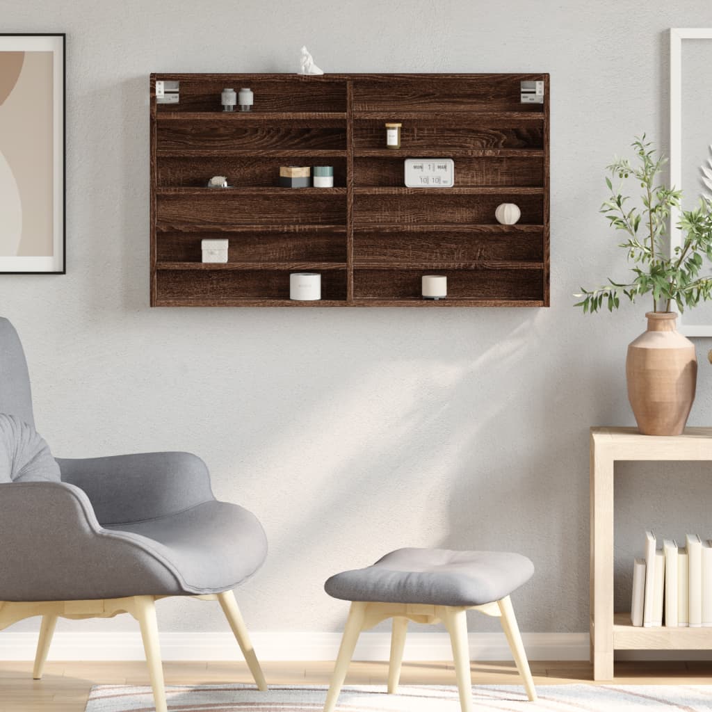 vidaXL Witryna, brązowy dąb, 100x8,5x58 cm, materiał drewnopochodny