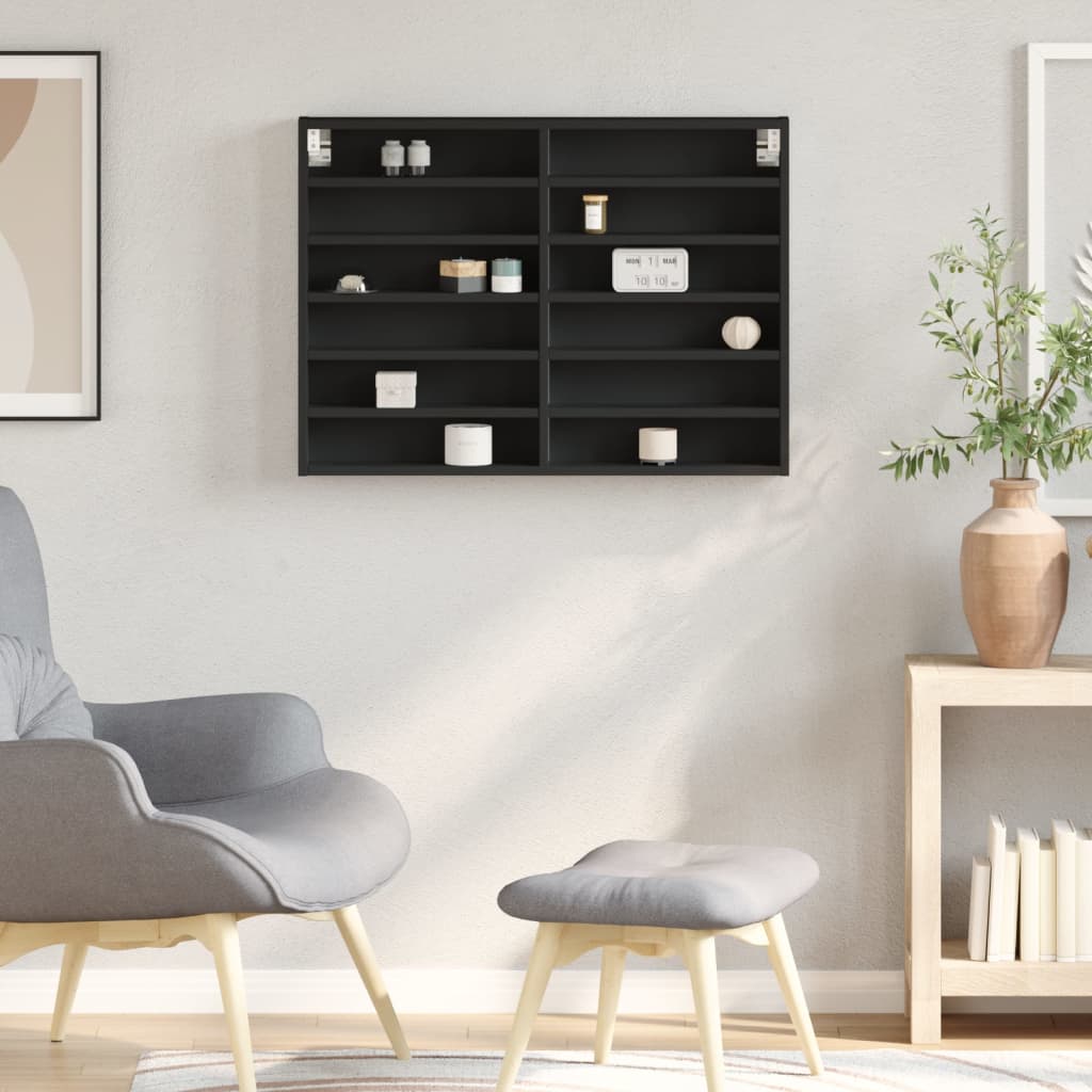 vidaXL Witryna, czarna, 80x8,5x58 cm, materiał drewnopochodny