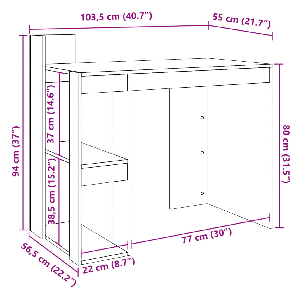 vidaXL Biurko, białe, 103,5x56,5x94 cm, materiał drewnopochodny