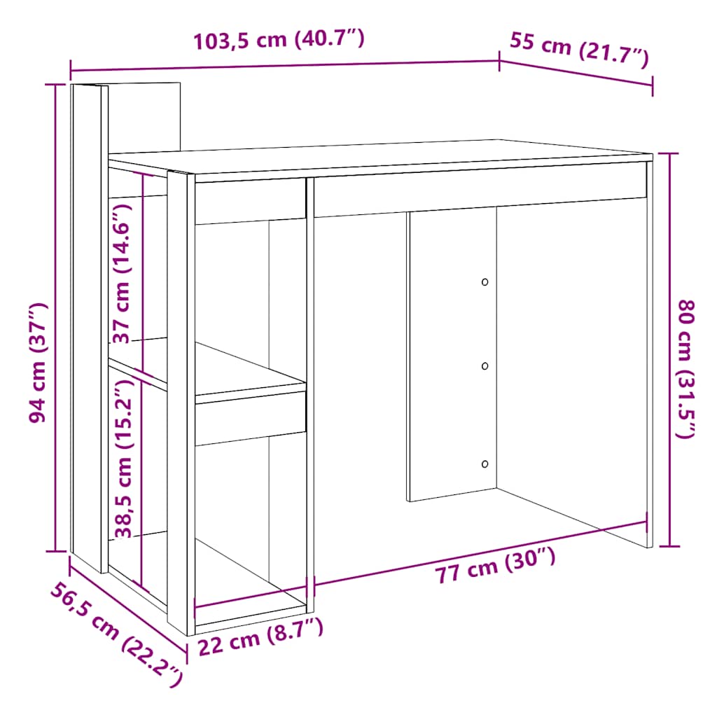 vidaXL Biurko, czarne, 103,5x56,5x94 cm, materiał drewnopochodny