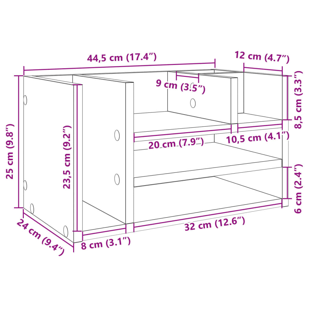 vidaXL Organizer na biurko, szarość betonu, 44,5x24x25 cm