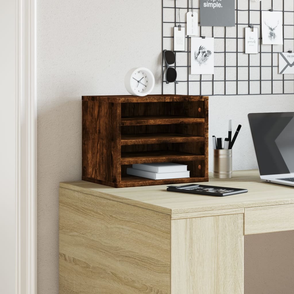 vidaXL Organizer na biurko, przydymiony dąb, 36x26x29,5 cm