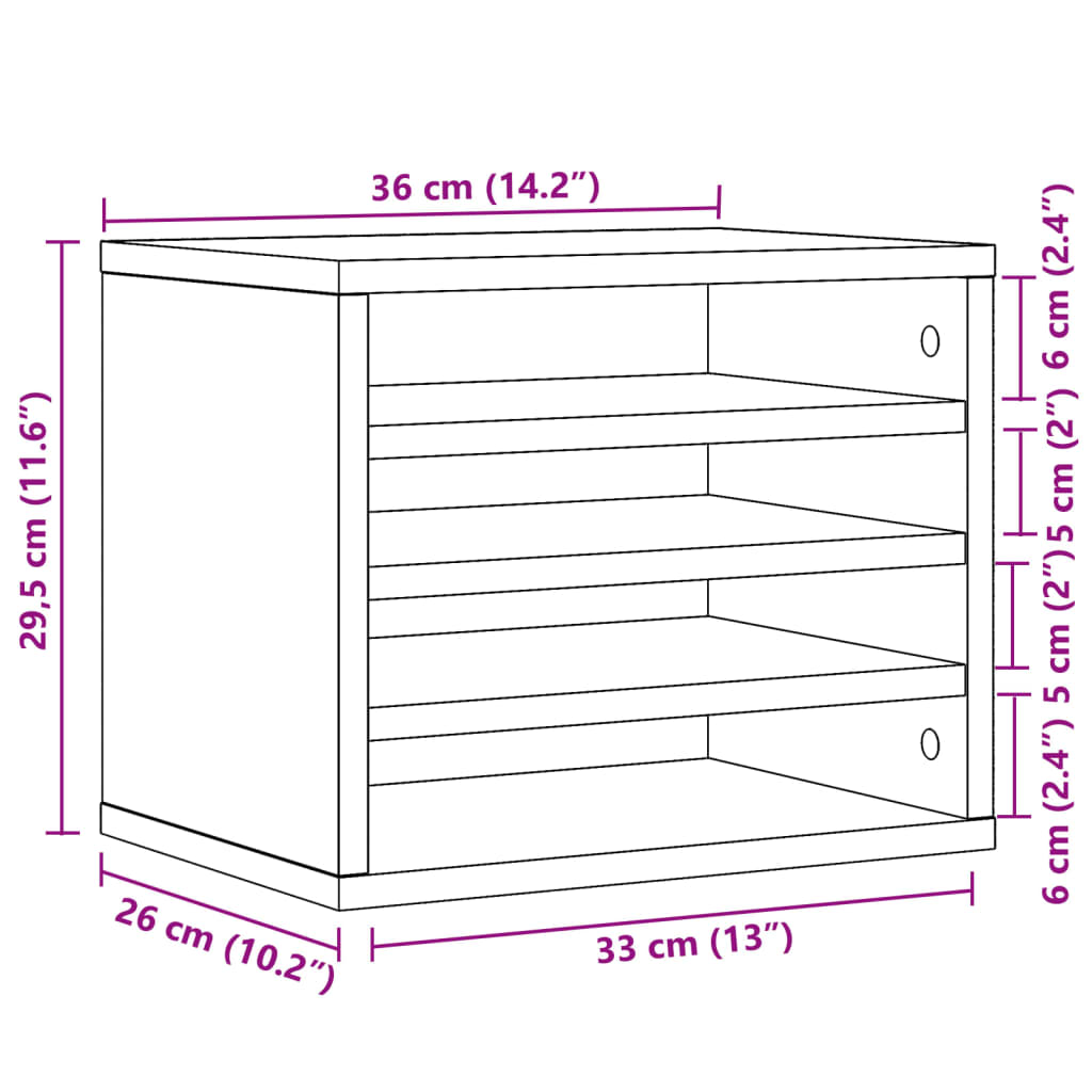 vidaXL Organizer na biurko, przydymiony dąb, 36x26x29,5 cm