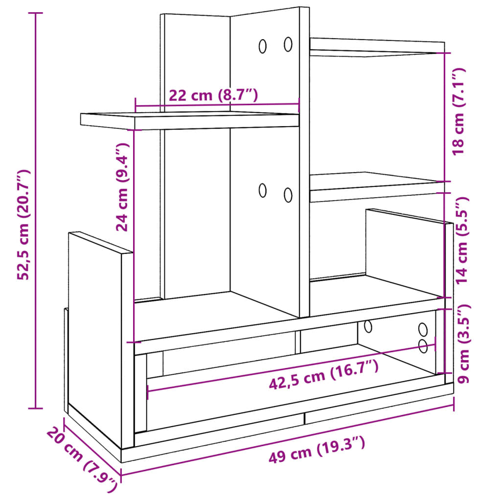 vidaXL Organizer na biurko, biały, 49x20x52,5 cm