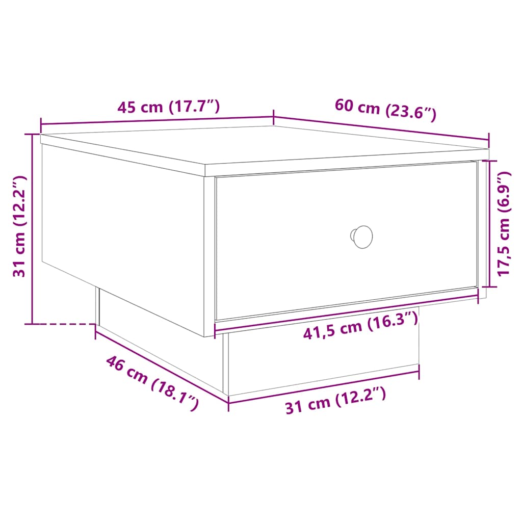 vidaXL Stolik kawowy, biały, 60x45x31 cm, materiał drewnopochodny