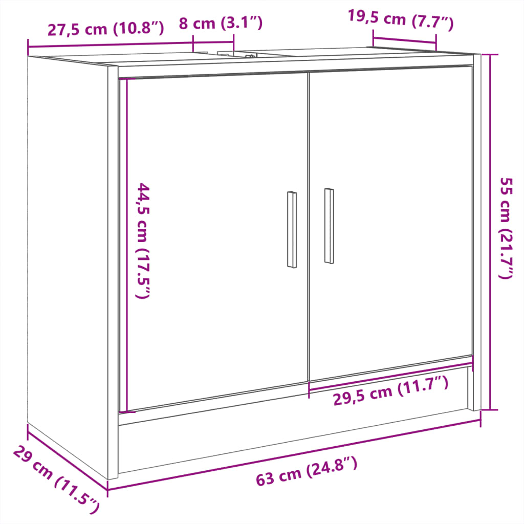 vidaXL Szafka pod umywalkę, biała 63x29x55 cm, materiał drewnopochodny