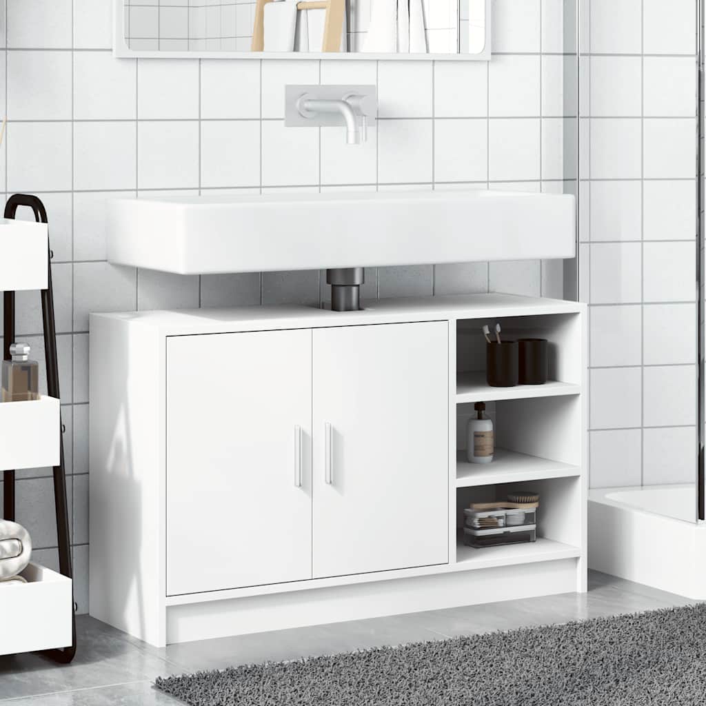 vidaXL Szafka pod umywalkę, biała 90x29x55 cm, materiał drewnopochodny