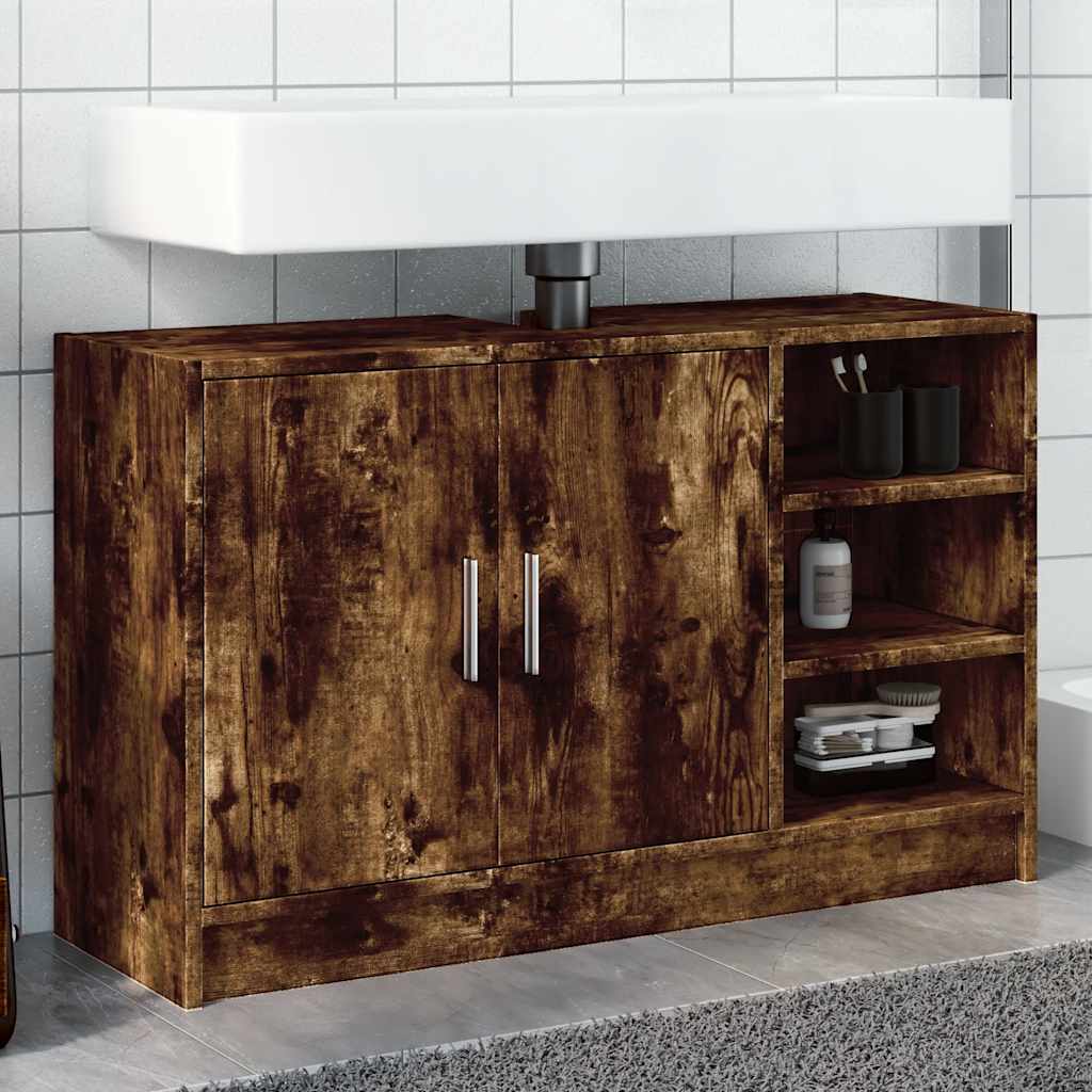 vidaXL Szafka pod umywalkę, przydymiony dąb, 90x29x55 cm