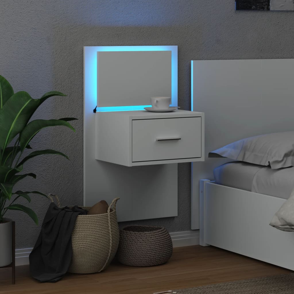 vidaXL Wisząca szafka nocna z podświetleniem LED, biała