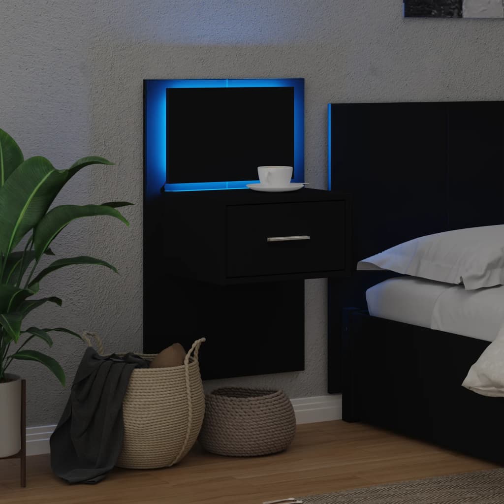 vidaXL Wisząca szafka nocna z podświetleniem LED, czarna