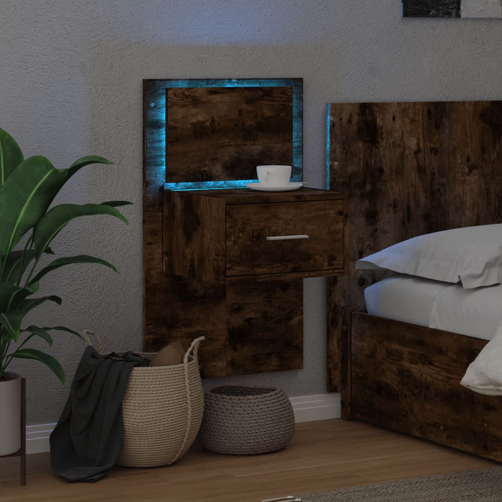 vidaXL Wisząca szafka nocna z podświetleniem LED, przydymiony dąb