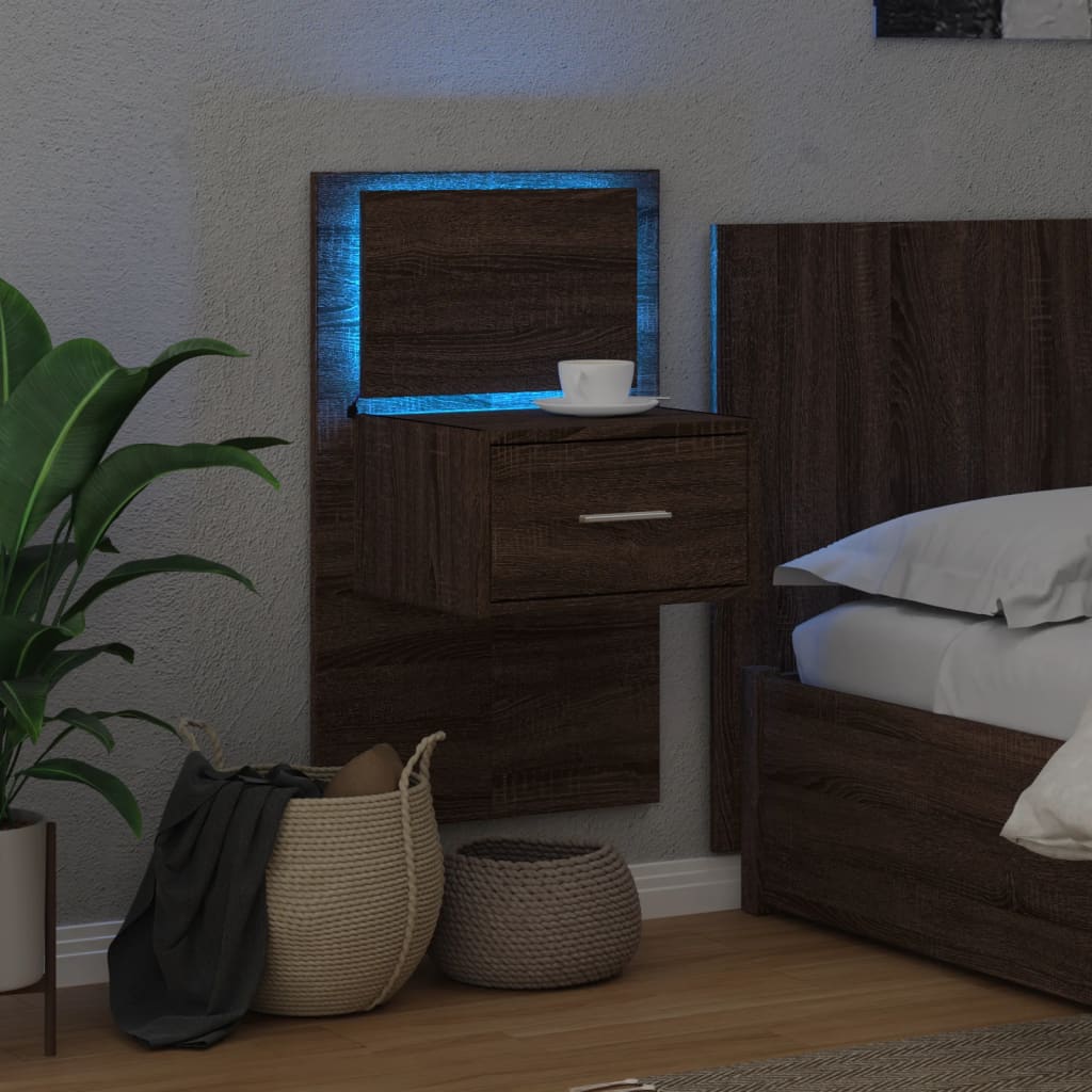 vidaXL Wisząca szafka nocna z podświetleniem LED, brązowy dąb