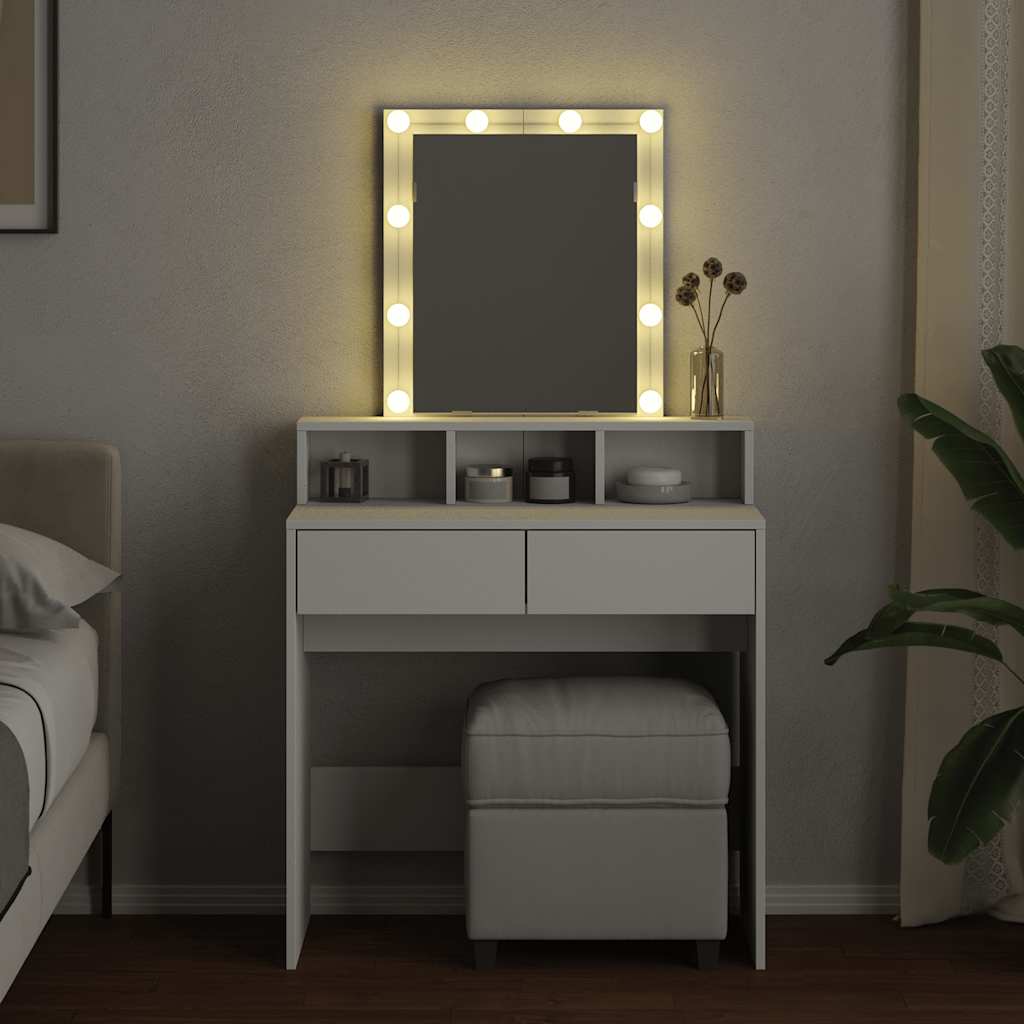 vidaXL Toaletka z LED, biała, 80x41x144,5 cm